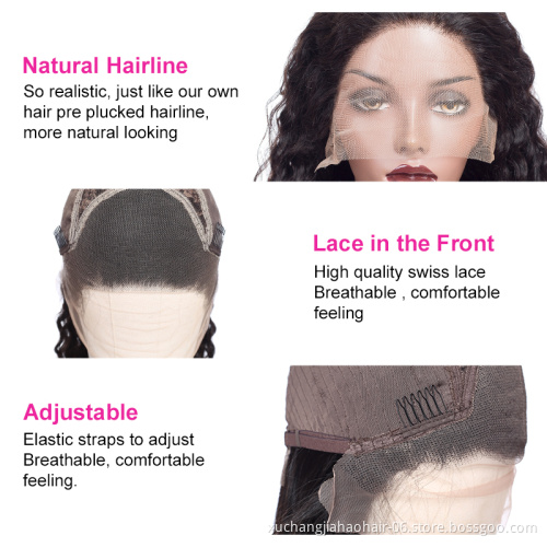 Swiss Lace Deep Wave Remy Brazilian Human Hair Natural Color Pre Plucked Lace Front Wigs